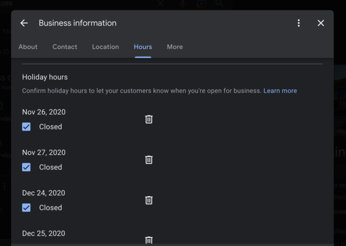 Adding holiday hours to a Google business listing