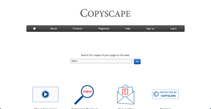 Screenshot of Copyscape SEO plagiarism checker