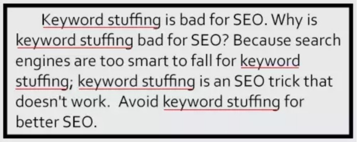 Screenshot showcasing the negative impact of keyword stuffing, applicable to content marketing for lawyers