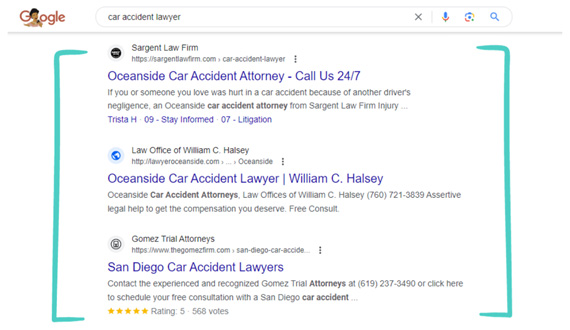 Car Accident Lawyer rankings on Google