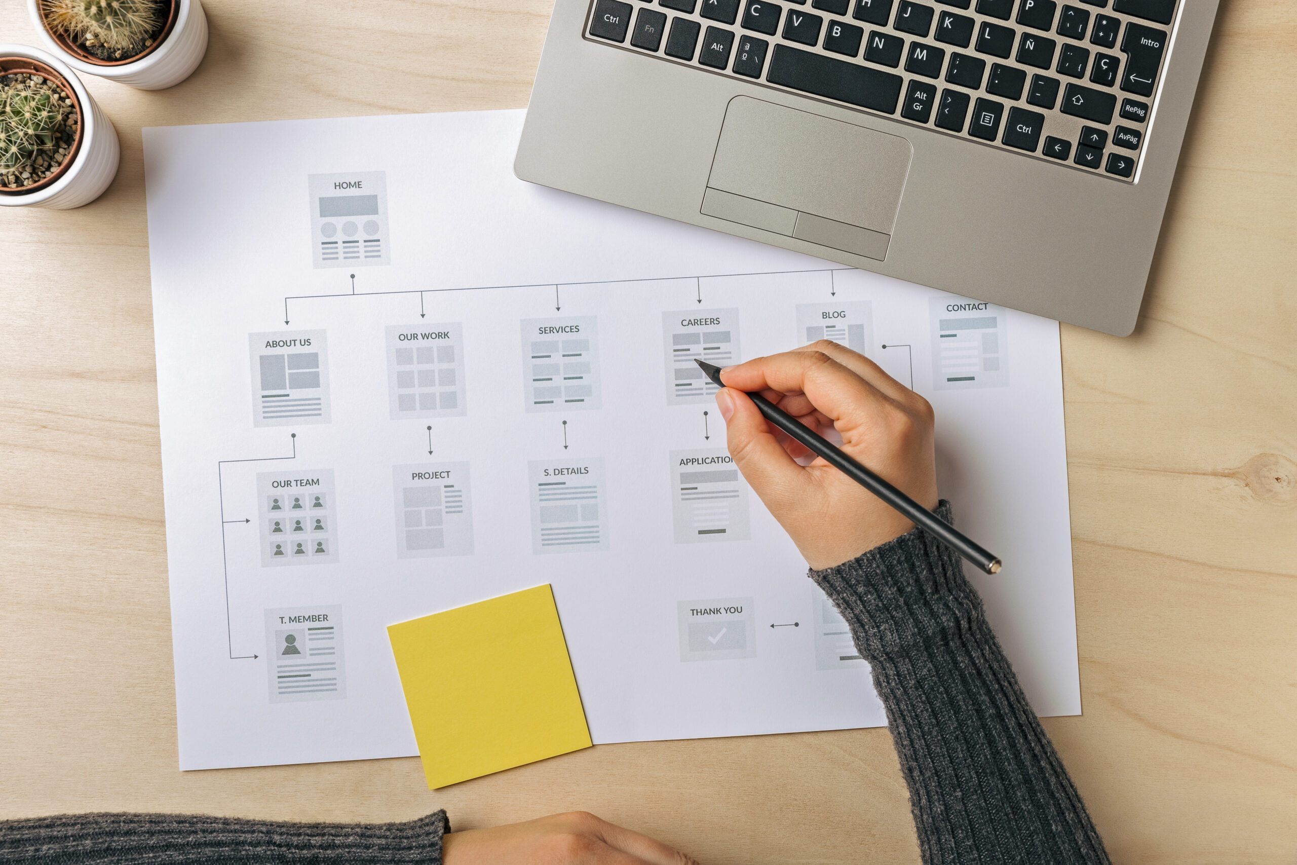 Web designer planning a new website's sitemap