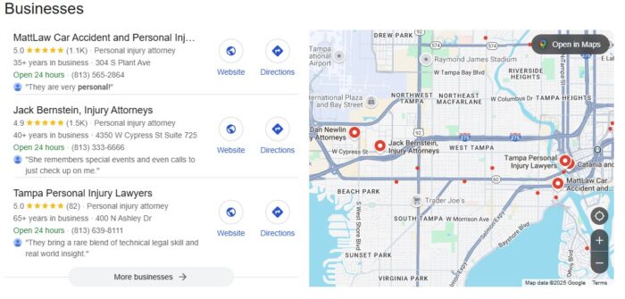 Tampa google local pack example