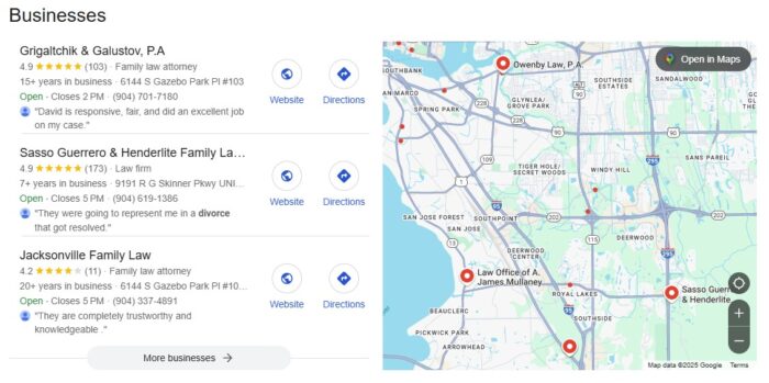 jacksonville local pack example screenshot