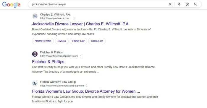 jacksonville organic results example