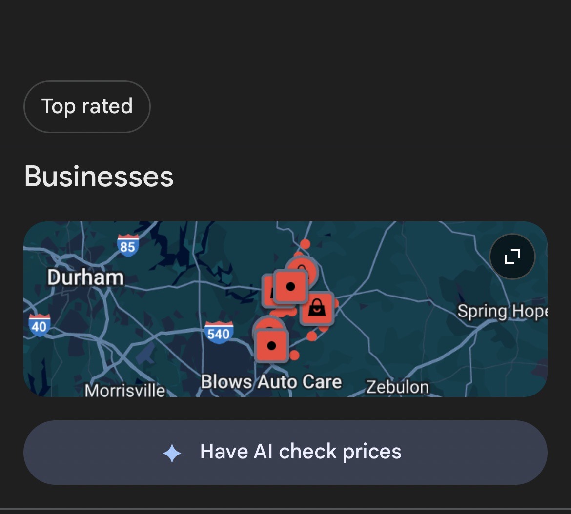 Screenshot of Google's Ask for Me feature for the query mechanic near me