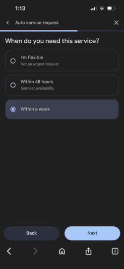 Screenshot of Google Ask for Me feature inquiring when the user needs the service
