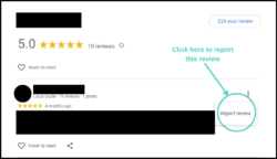 Screenshot of how to report a review on another business's listing
