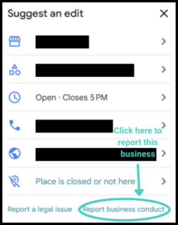 Screenshot of how to Report Business Conduct